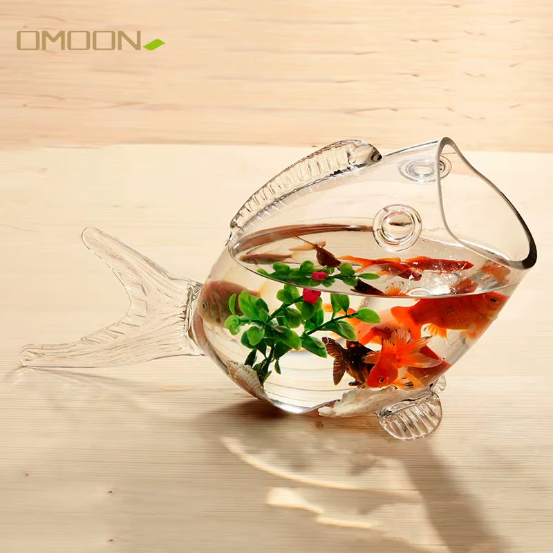 Fish Glass Bowl Clear Transparent Glass Fish-Shaped Aquarium Fish Tank Glass Home Living Room Office Decoration Craft Ornaments