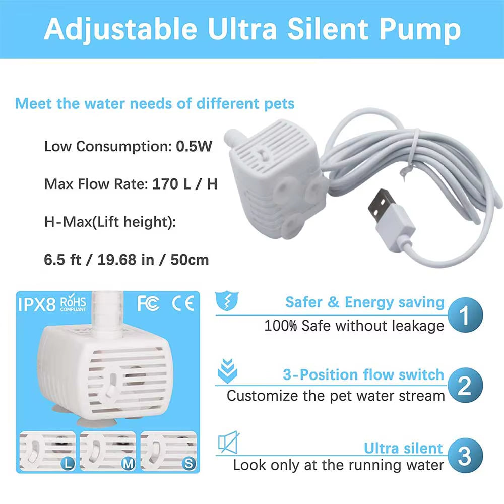 Pet Water Fountain Anti-Dry Burning Motor Water Pump for Cat Flowers Drinking Bowl Water Dispenser Aquarium Fish Fountain