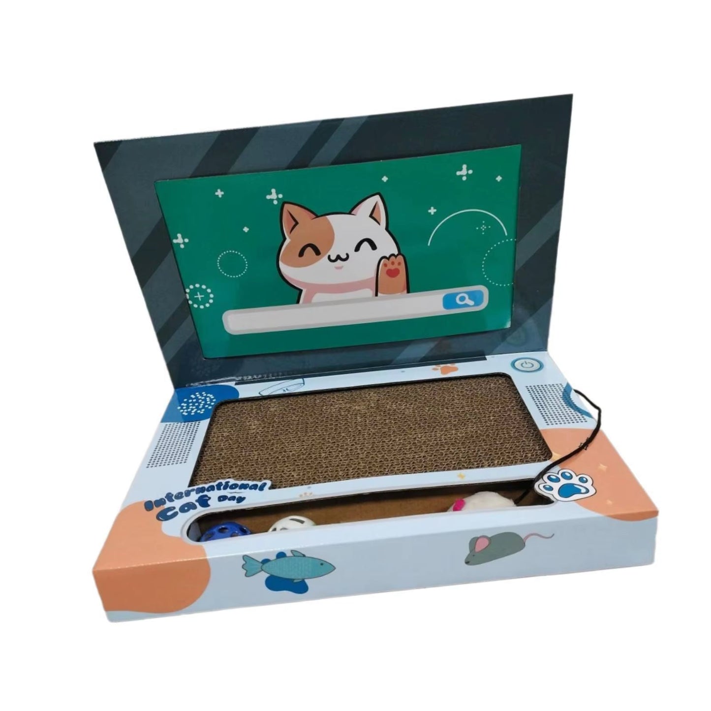 Laptop Shaped Cat Scratcher Foldable Corrugated Cat Scratching Board Cat Interactive Toy for Indoor Kitten Playing Pet Supplies