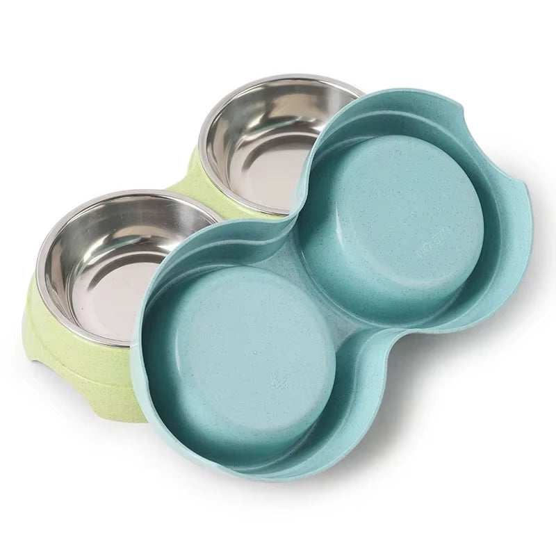 Dual Pet Bowl Dog Food Water Dispenser Dual-Purpose Stainless Steel Pet Water Dispenser Type Cat and Puppy Feeding Supplies