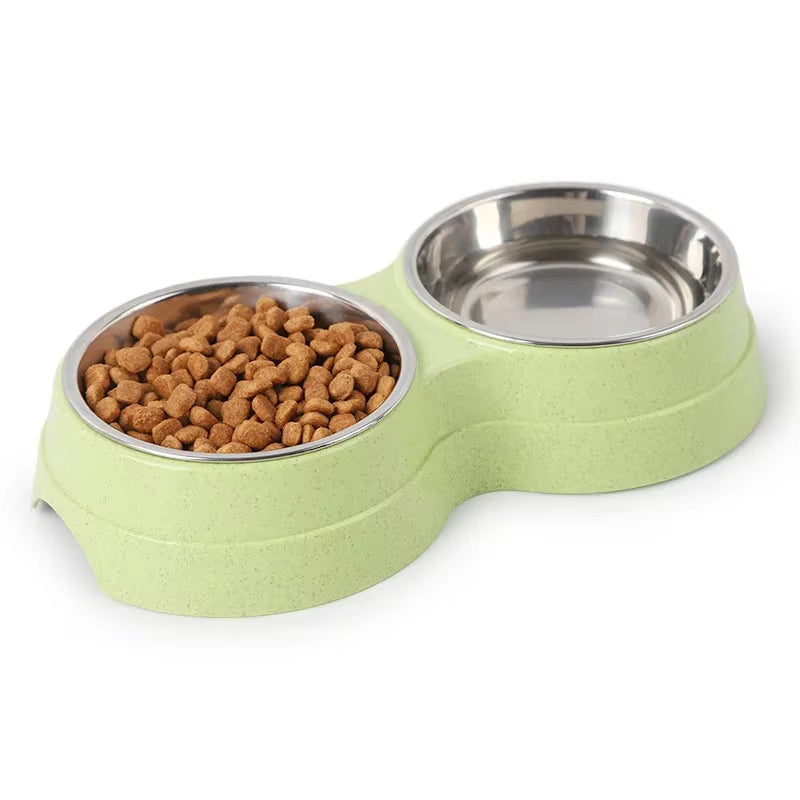 Dual Pet Bowl Dog Food Water Dispenser Dual-Purpose Stainless Steel Pet Water Dispenser Type Cat and Puppy Feeding Supplies