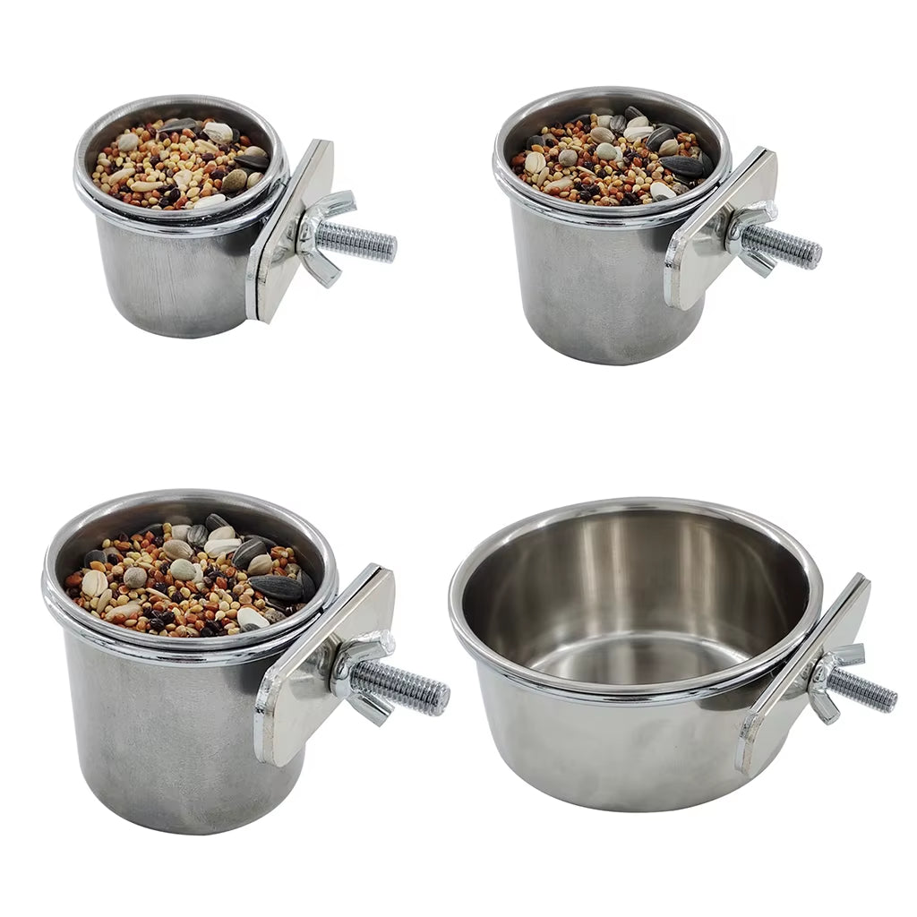 Birds Hanging Cage Bowl Stainless Steel Pet Birds Dish Cup Anti-Turnover Feeding Food Drinking Feeder for Parakeet Lovebird
