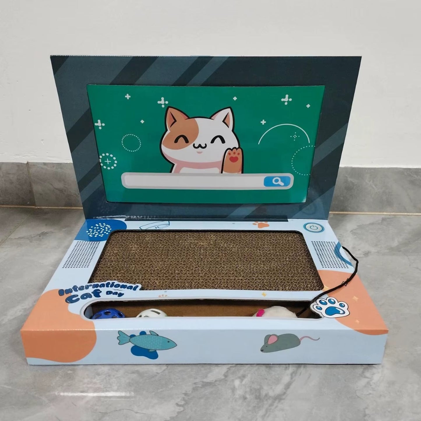 Laptop Shaped Cat Scratcher Foldable Corrugated Cat Scratching Board Cat Interactive Toy for Indoor Kitten Playing Pet Supplies