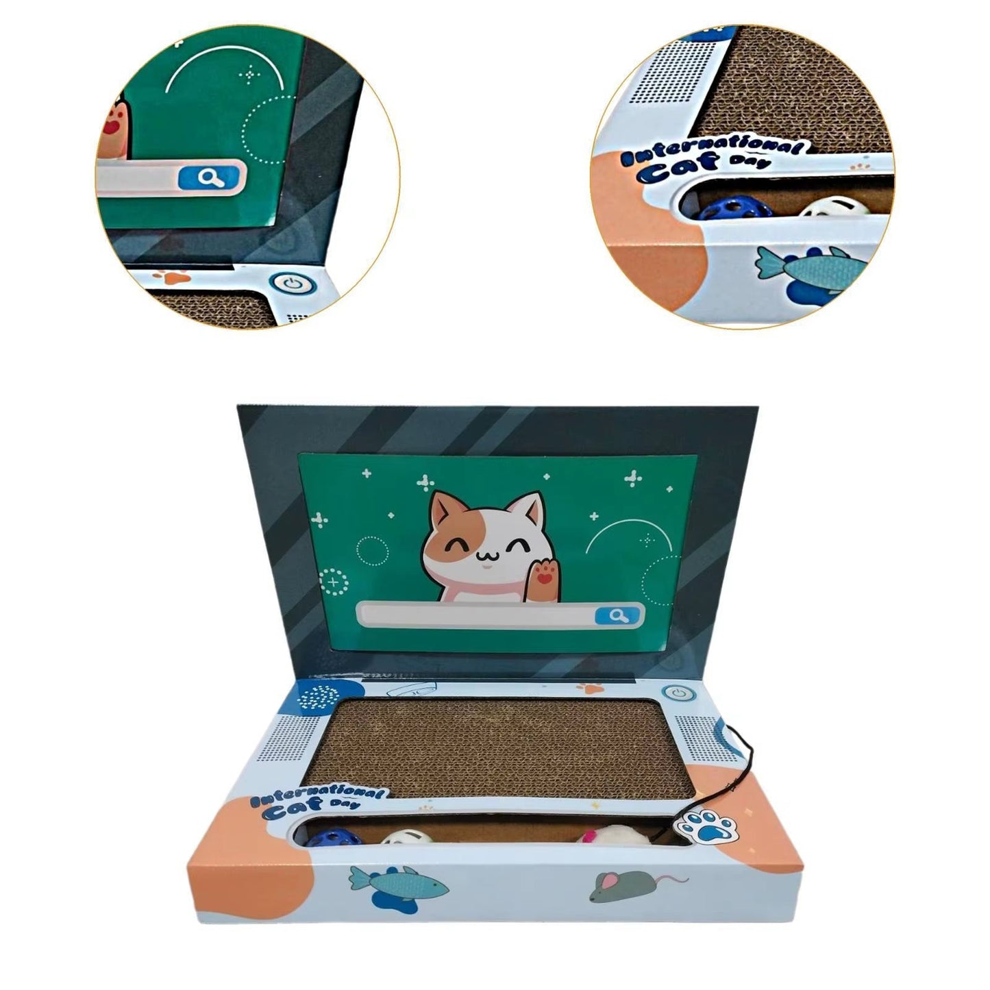 Laptop Shaped Cat Scratcher Foldable Corrugated Cat Scratching Board Cat Interactive Toy for Indoor Kitten Playing Pet Supplies