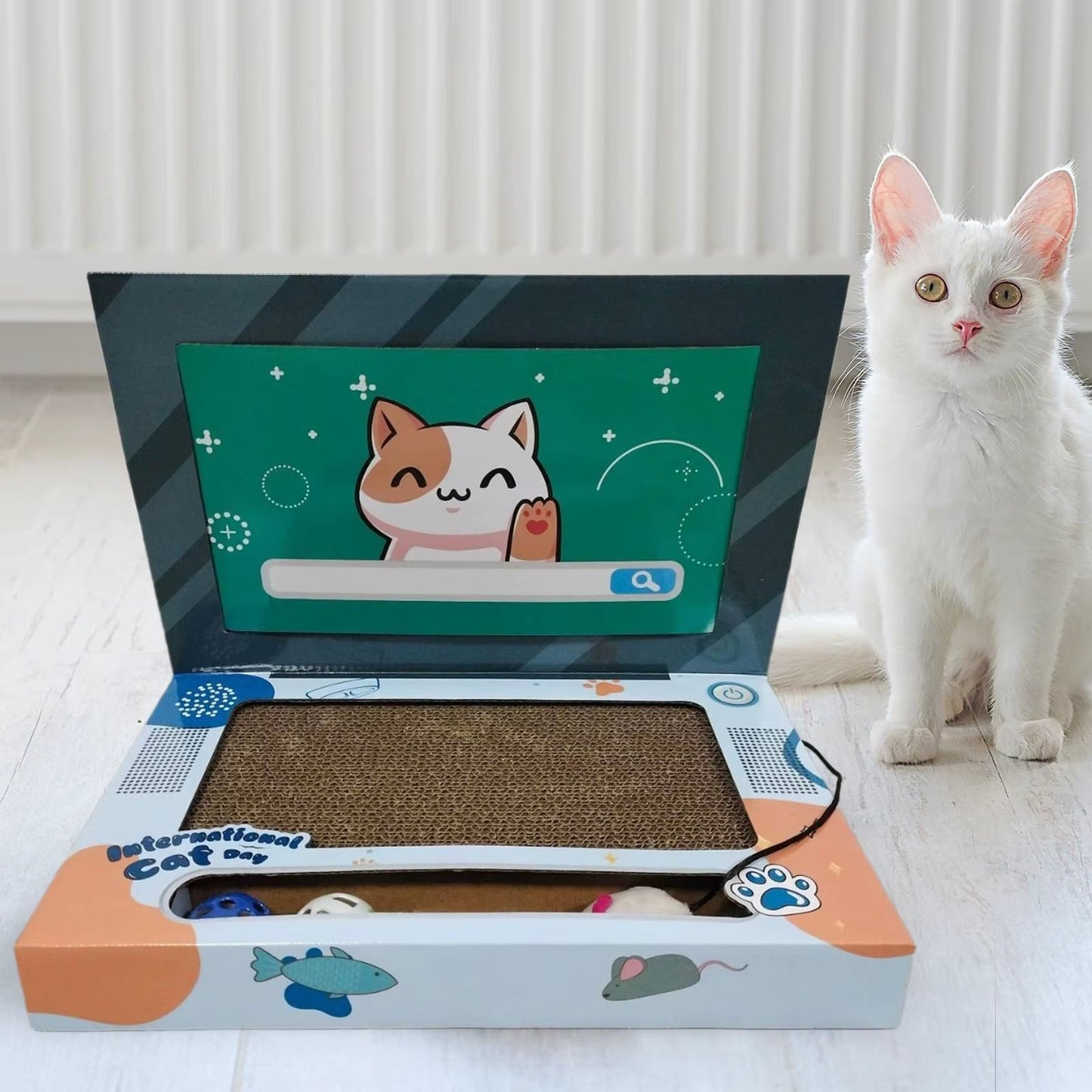 Laptop Shaped Cat Scratcher Foldable Corrugated Cat Scratching Board Cat Interactive Toy for Indoor Kitten Playing Pet Supplies