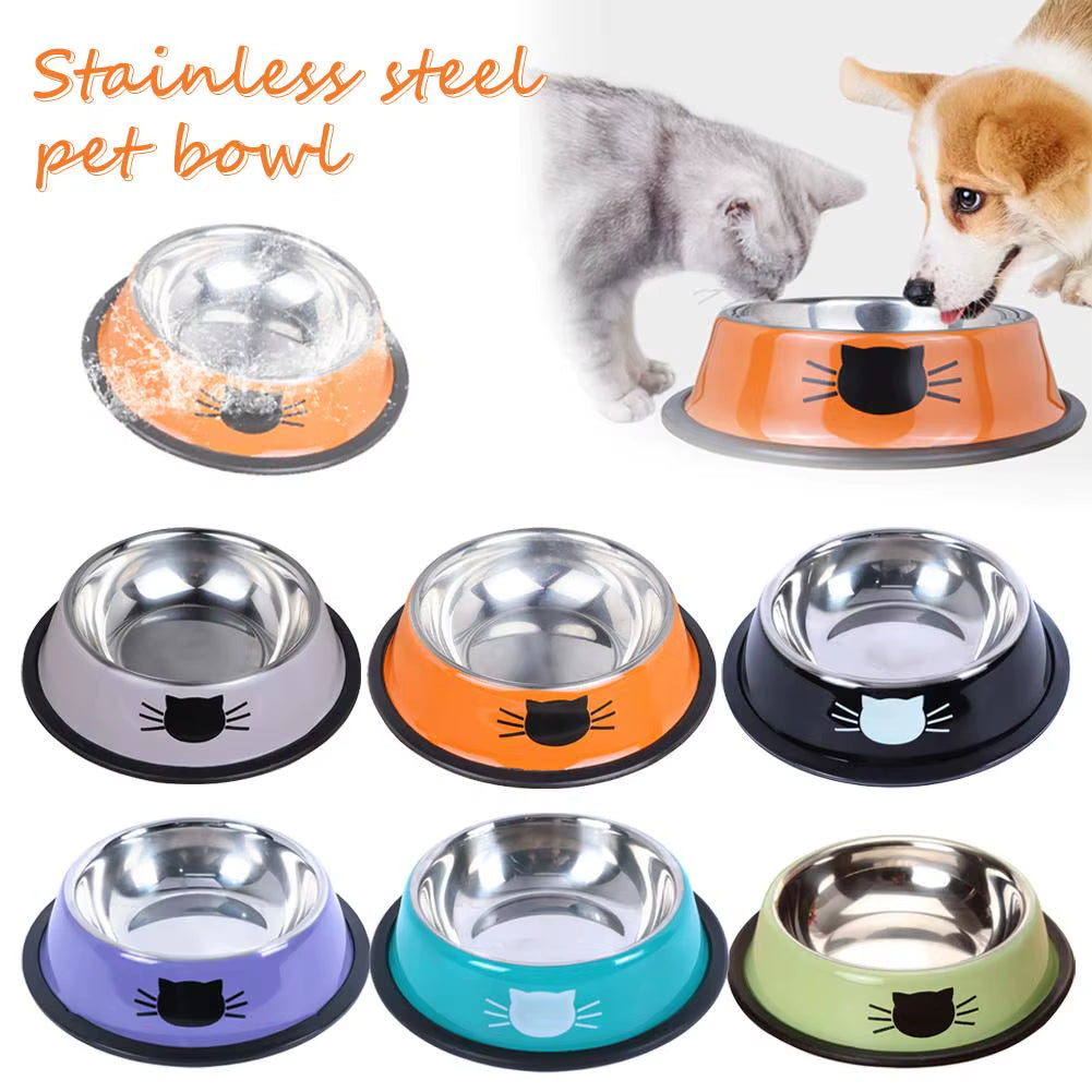 Anti-Dumping Cat Bowl Steel Pet Bowl Non-Slip Base Spine Easy-To-Clean Tool Dog Protection Feeding Bowl Neck Pet G0C5
