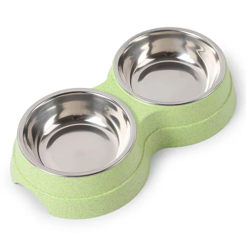 Dual Pet Bowl Dog Food Water Dispenser Dual-Purpose Stainless Steel Pet Water Dispenser Type Cat and Puppy Feeding Supplies