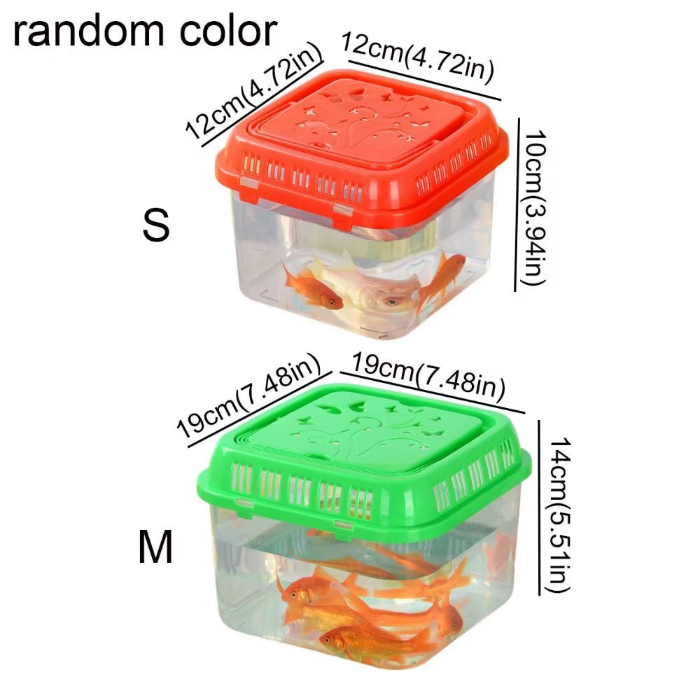 Plastic Portable Fish Tank Transparent Handheld Hamster Carrier Cage with Handle Random Color Mini Fish Bowl
