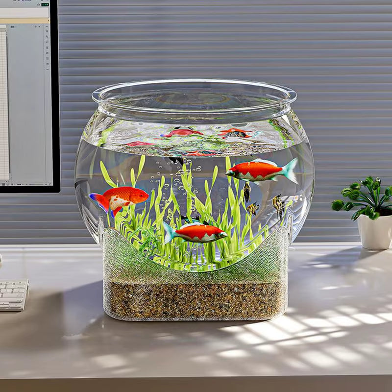 Clear Transparent round Fish Tank Aquarium Micro-Landscape Resistant Falling Desktop Ecologicals Transparent Fish Tank