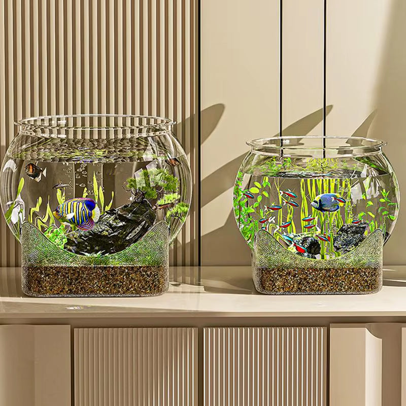 Clear Transparent round Fish Tank Aquarium Micro-Landscape Resistant Falling Desktop Ecologicals Transparent Fish Tank