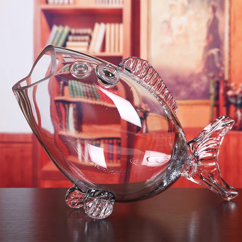 Fish Glass Bowl Clear Transparent Glass Fish-Shaped Aquarium Fish Tank Glass Home Living Room Office Decoration Craft Ornaments