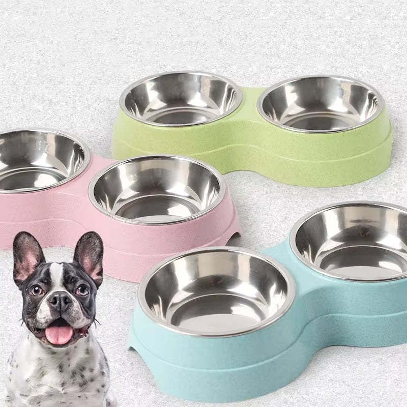 Dual Pet Bowl Dog Food Water Dispenser Dual-Purpose Stainless Steel Pet Water Dispenser Type Cat and Puppy Feeding Supplies