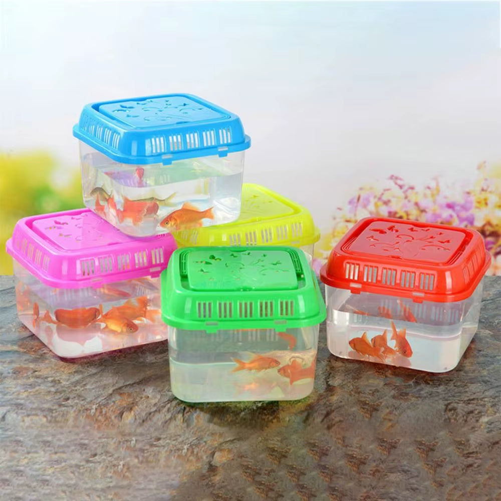 Plastic Portable Fish Tank Transparent Handheld Hamster Carrier Cage with Handle Random Color Mini Fish Bowl