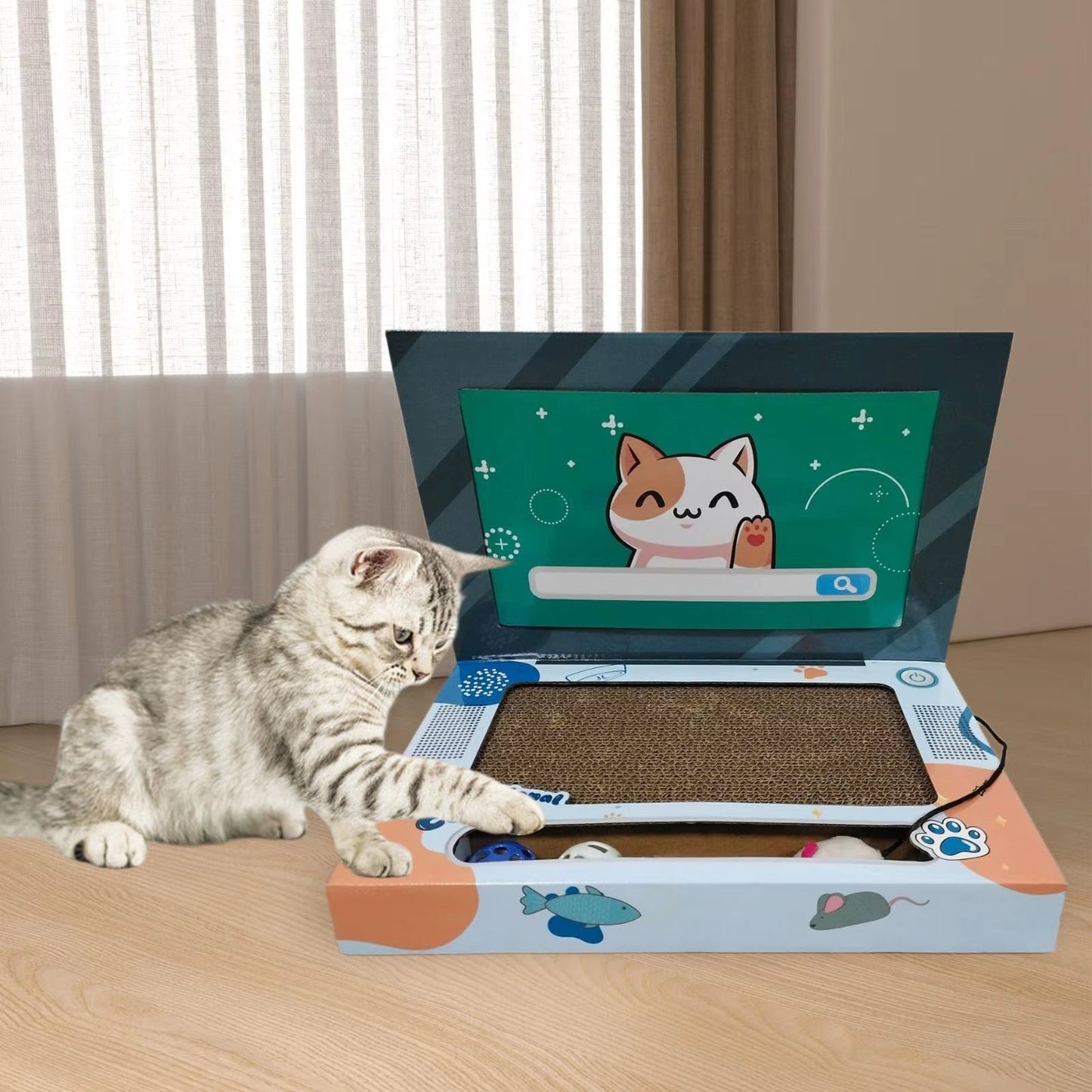 Laptop Shaped Cat Scratcher Foldable Corrugated Cat Scratching Board Cat Interactive Toy for Indoor Kitten Playing Pet Supplies