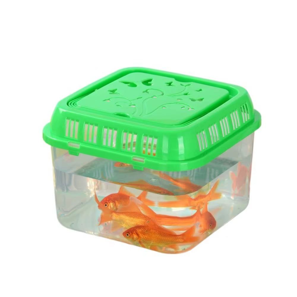 Plastic Portable Fish Tank Transparent Handheld Hamster Carrier Cage with Handle Random Color Mini Fish Bowl