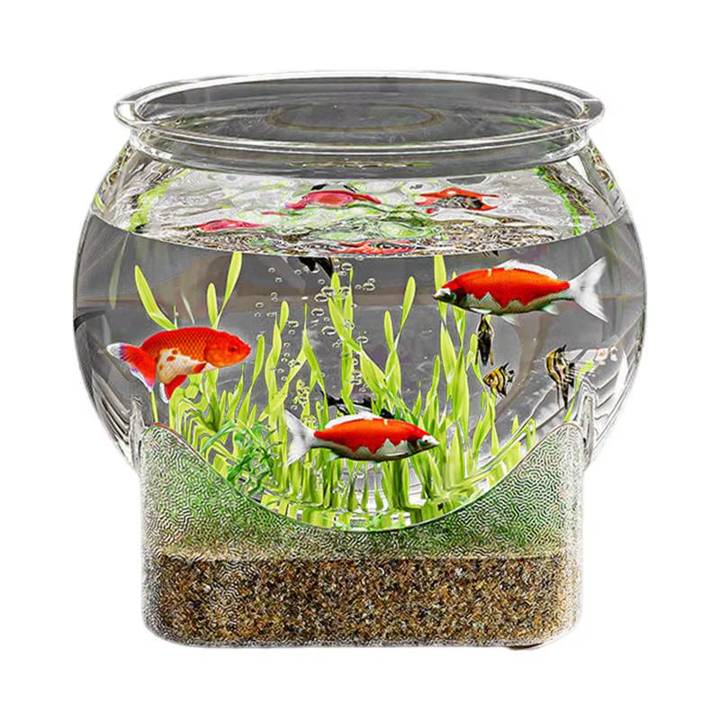 Clear Transparent round Fish Tank Aquarium Micro-Landscape Resistant Falling Desktop Ecologicals Transparent Fish Tank