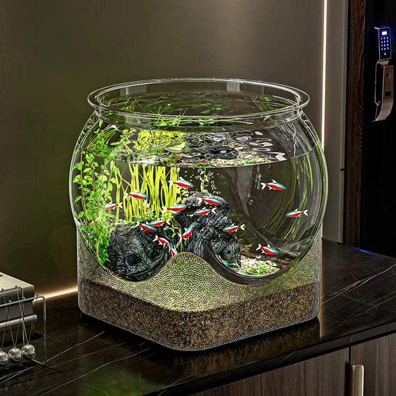 Clear Transparent round Fish Tank Aquarium Micro-Landscape Resistant Falling Desktop Ecologicals Transparent Fish Tank
