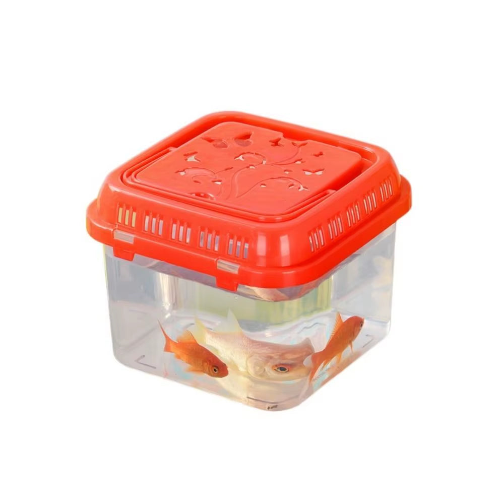 Plastic Portable Fish Tank Transparent Handheld Hamster Carrier Cage with Handle Random Color Mini Fish Bowl