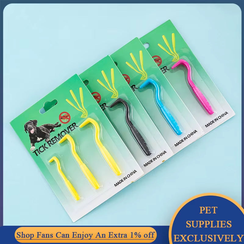 3Pcs/Set Pet Tick Removal Tool Kit Plastic Flea Scratching Hook Remove Tweezers Clip Pet Treatment Cramp Puppy Grooming Supplies