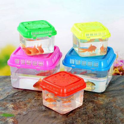 Plastic Portable Fish Tank Transparent Handheld Hamster Carrier Cage with Handle Random Color Mini Fish Bowl
