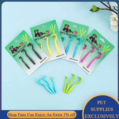3Pcs/Set Pet Tick Removal Tool Kit Plastic Flea Scratching Hook Remove Tweezers Clip Pet Treatment Cramp Puppy Grooming Supplies