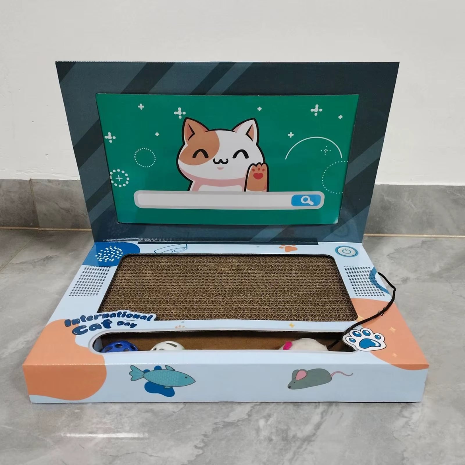 Laptop Shaped Cat Scratcher Foldable Corrugated Cat Scratching Board Cat Interactive Toy for Indoor Kitten Playing Pet Supplies