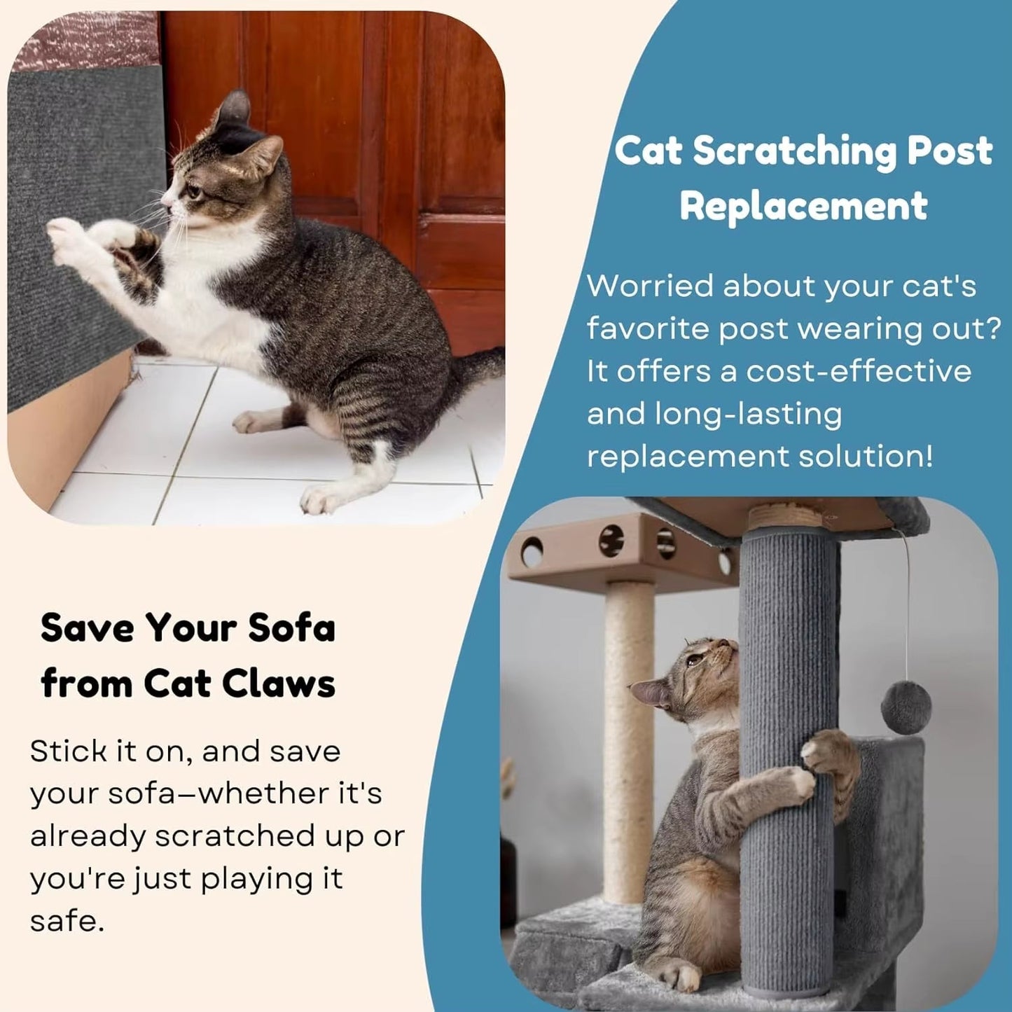 Cat Scratching Mat 30Cmx60Cm Cat Carpet with Self-Adhesive Trimmable Cat Scratching Post Carpet, Cat Scratch Furniture Protector