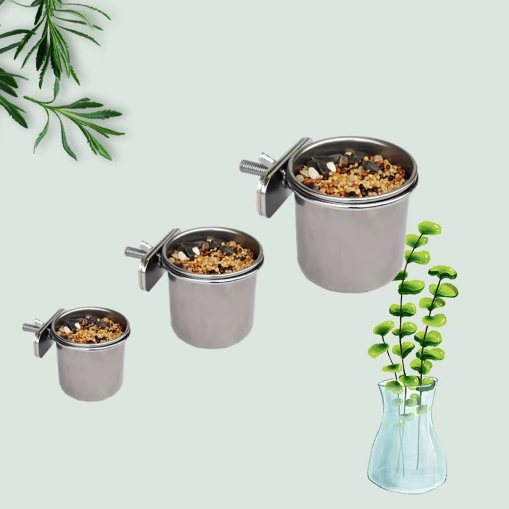 Birds Hanging Cage Bowl Stainless Steel Pet Birds Dish Cup Anti-Turnover Feeding Food Drinking Feeder for Parakeet Lovebird