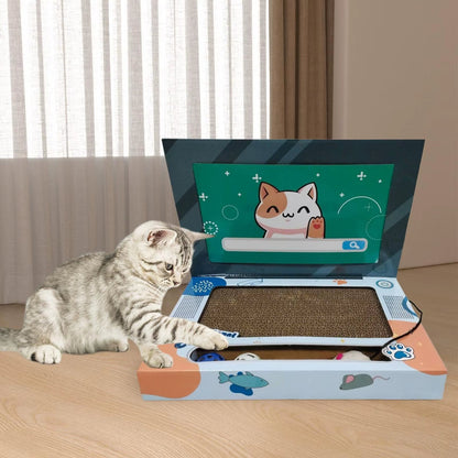 Laptop Shaped Cat Scratcher Foldable Corrugated Cat Scratching Board Cat Interactive Toy for Indoor Kitten Playing Pet Supplies