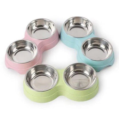 Dual Pet Bowl Dog Food Water Dispenser Dual-Purpose Stainless Steel Pet Water Dispenser Type Cat and Puppy Feeding Supplies