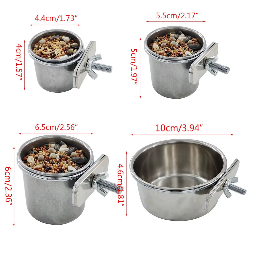 Birds Hanging Cage Bowl Stainless Steel Pet Birds Dish Cup Anti-Turnover Feeding Food Drinking Feeder for Parakeet Lovebird