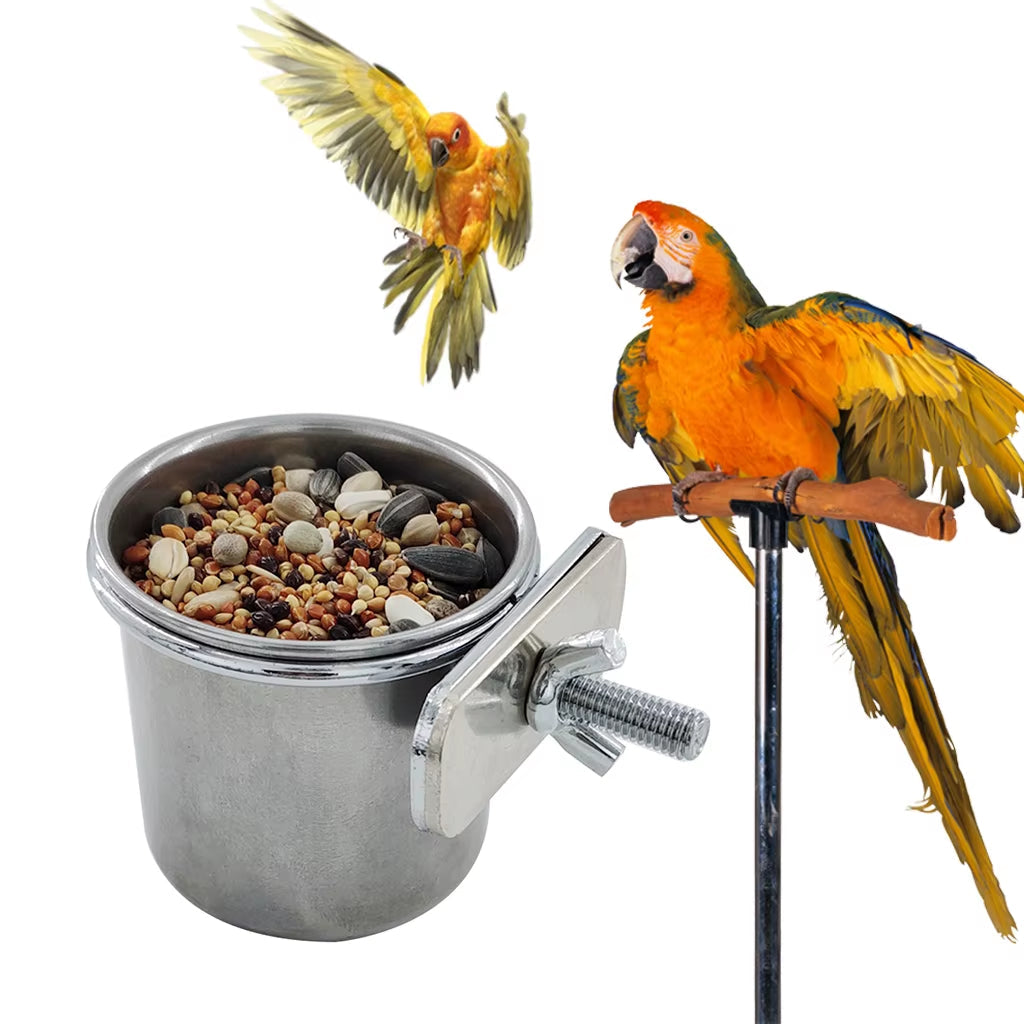 Birds Hanging Cage Bowl Stainless Steel Pet Birds Dish Cup Anti-Turnover Feeding Food Drinking Feeder for Parakeet Lovebird